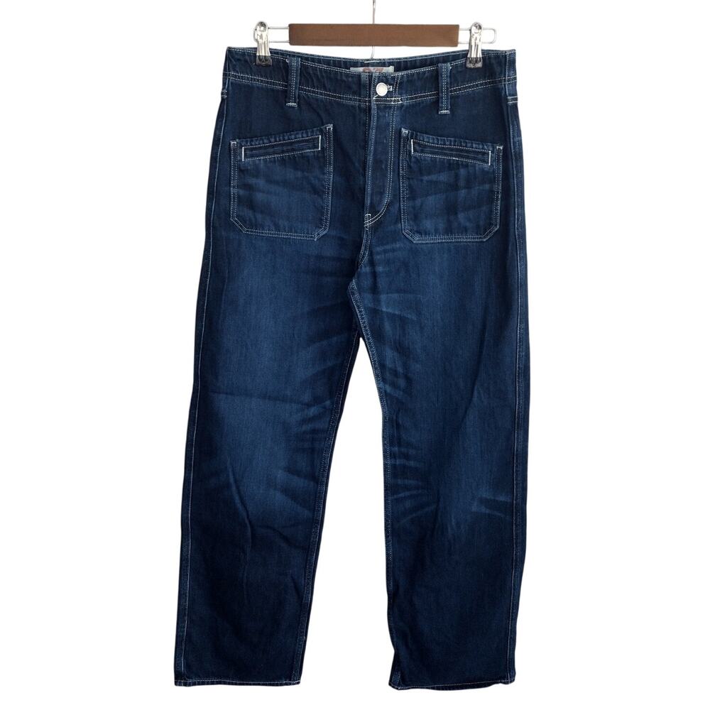Free People | Retro Dark Wash Indigo High-Rise Wide-Leg Patch Pocket Jeans